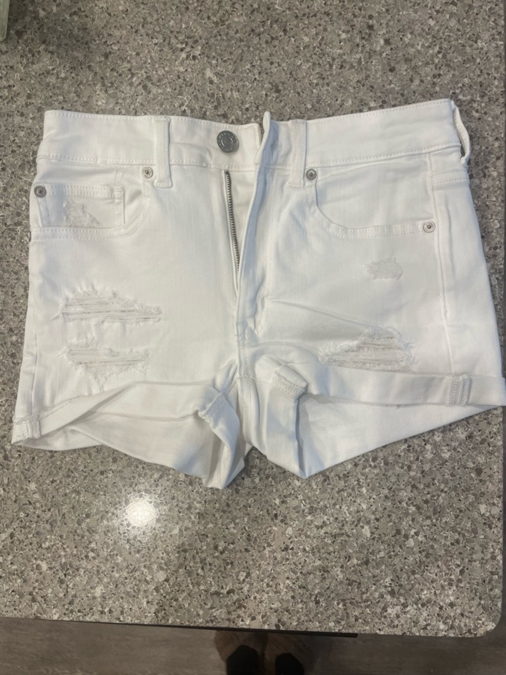 American Eagle Outfitters White Distressed Jean Shorts